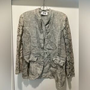 Brand Bazar Light Green Lace Sleeve Women's Linen Open Jacket